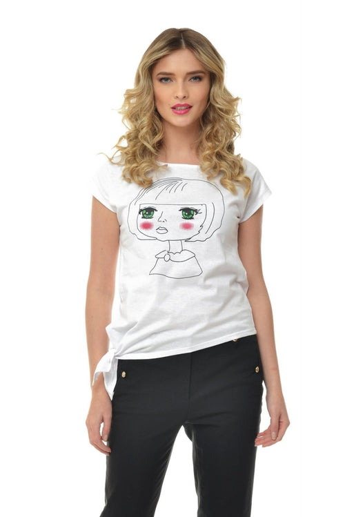 Bluza alba din bumbac asimetrica Natalee Fashion