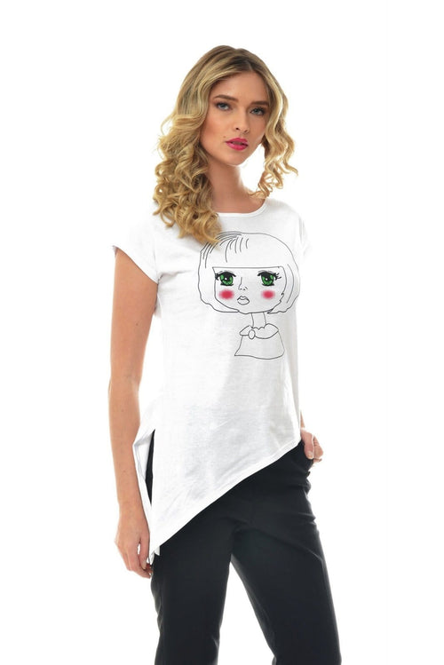 Bluza alba din bumbac asimetrica Natalee Fashion