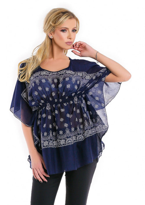 Bluza bleumarin cu imprimeu alb Natalee Fashion