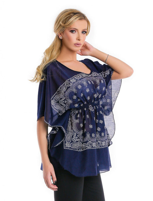 Bluza bleumarin cu imprimeu alb Natalee Fashion