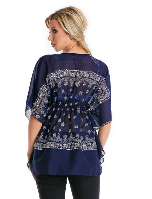 Bluza bleumarin cu imprimeu alb Natalee Fashion