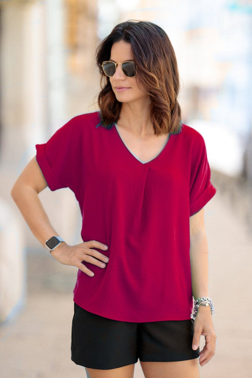 Bluza casual guler petrecut rosu Blandina Natalee Fashion