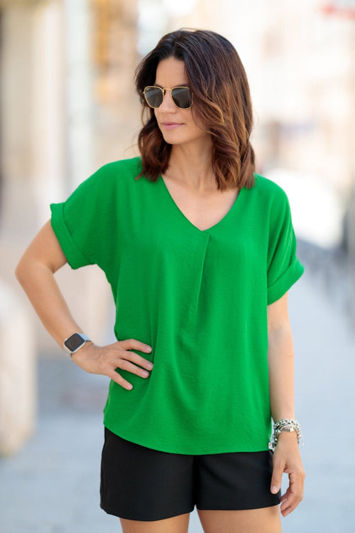Bluza casual guler petrecut verde Cara Natalee Fashion