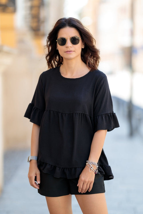 Bluza casual volan negru Benedicta Natalee Fashion