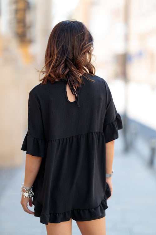 Bluza casual volan negru Benedicta Natalee Fashion