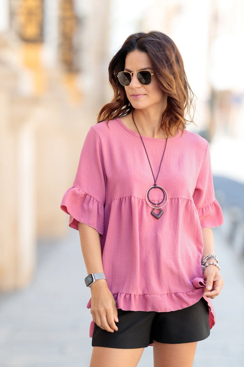 Bluza casual volan roze Amelia Natalee Fashion