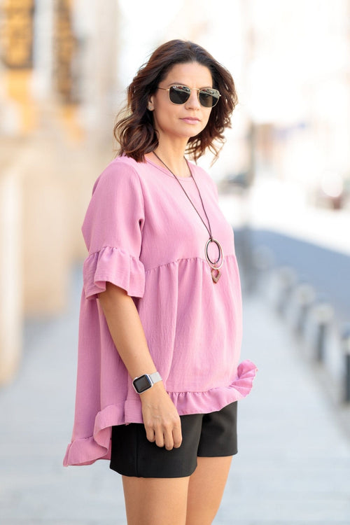 Bluza casual volan roze Amelia Natalee Fashion