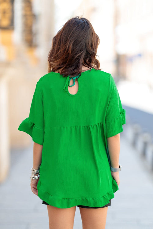 Bluza casual volan verde Adriena Natalee Fashion
