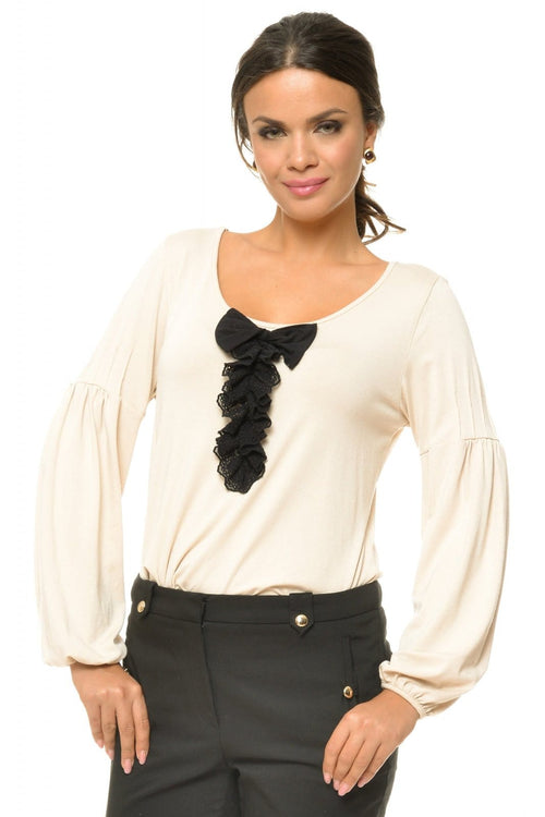 Bluza crem cu fundita Natalee Fashion