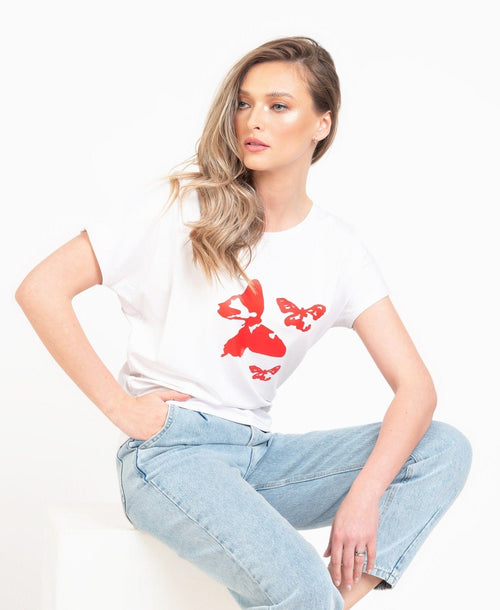 Bluza dama alba casual fluture Mika Natalee Fashion