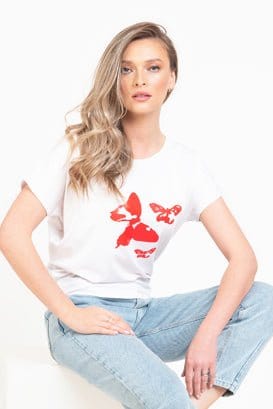 Bluza dama alba casual fluture Mika Natalee Fashion