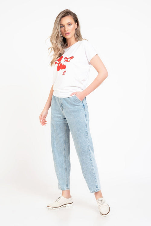 Bluza dama alba casual fluture Mika Natalee Fashion