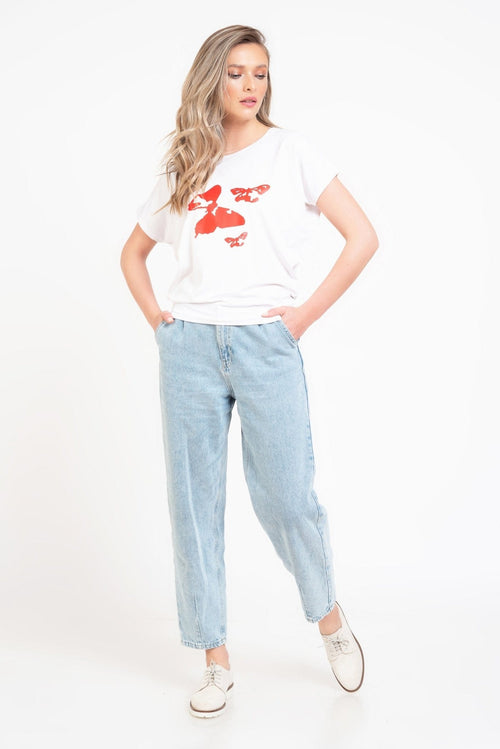 Bluza dama alba casual fluture Mika Natalee Fashion