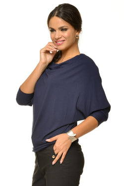 Natalee Fashion Bluză Bluza dama bleumarin mânecă trei sferturi Alda