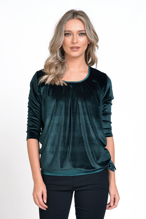 Bluza dama casual din catifea verde Izabela Natalee Fashion