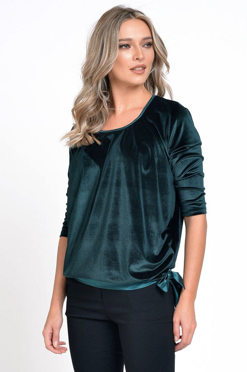 Natalee Fashion Bluză Bluza dama casual din catifea verde Izabela