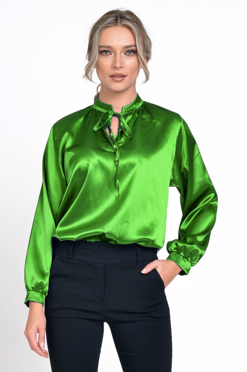 Bluza dama casual satin verde Hortenzia Natalee Fashion