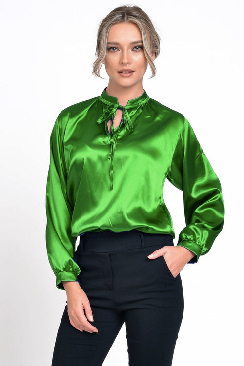 Bluza dama casual satin verde Hortenzia Natalee Fashion