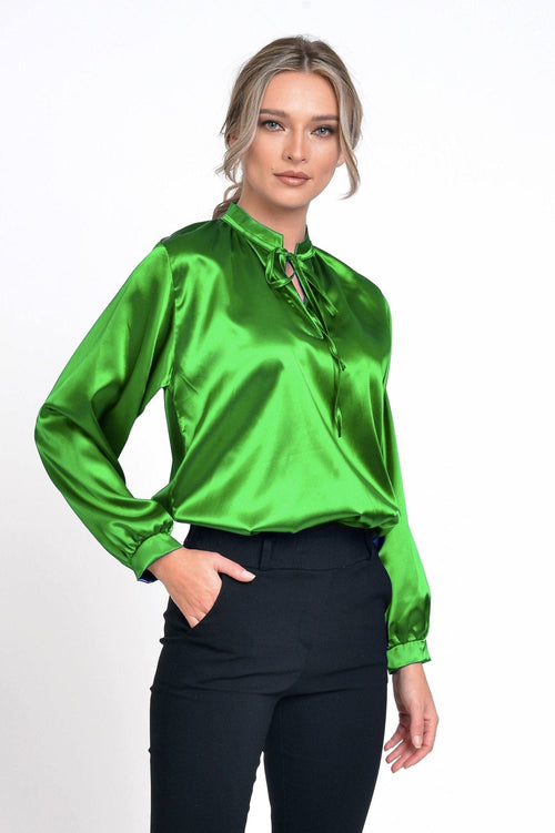 Bluza dama casual satin verde Hortenzia Natalee Fashion