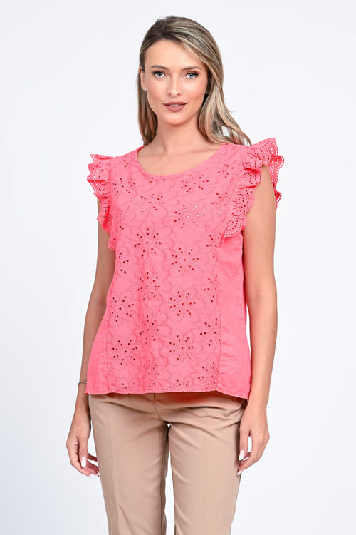 Bluza damă corai brodată cu volane Sofia Natalee Fashion