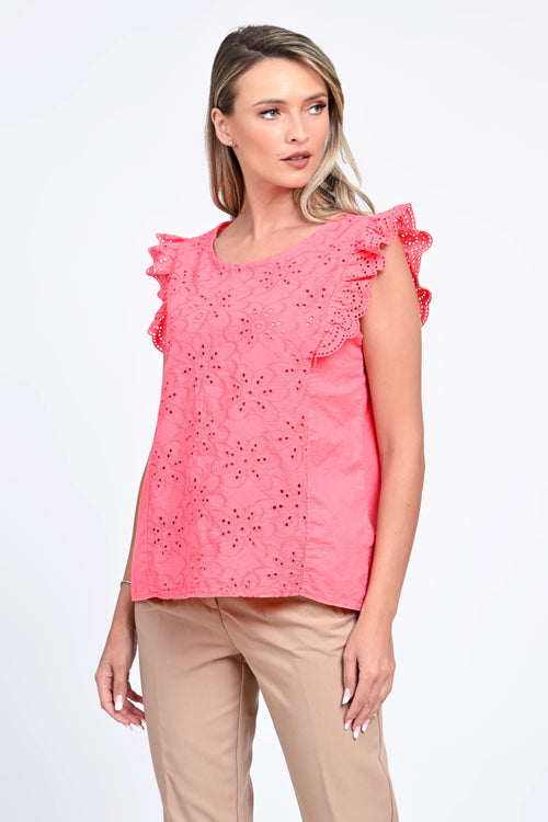 Bluza damă corai brodată cu volane Sofia Natalee Fashion