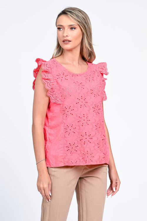 Bluza damă corai brodată cu volane Sofia Natalee Fashion