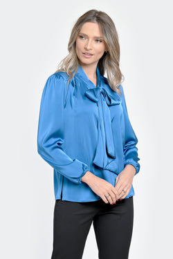 Bluza damă cu fundă albastră - Clara Natalee