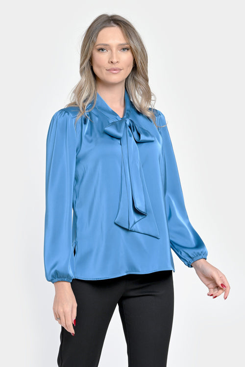 Bluza damă cu fundă albastră - Clara Natalee