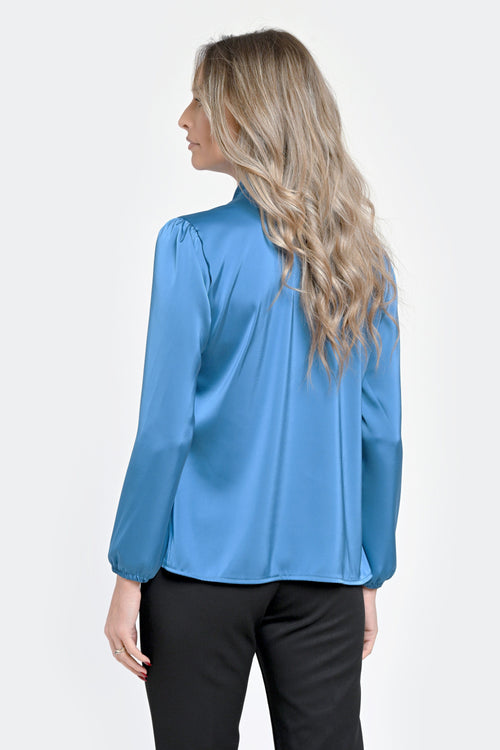 Bluza damă cu fundă albastră - Clara Natalee