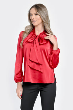 Bluza damă cu fundă roșie - Emma Natalee Fashion