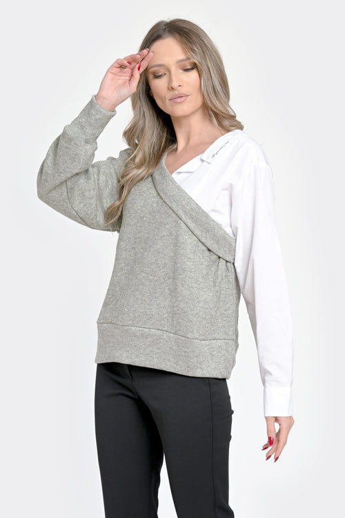 Bluza damă doi în unu oliv deschis-alb  Olivia Natalee