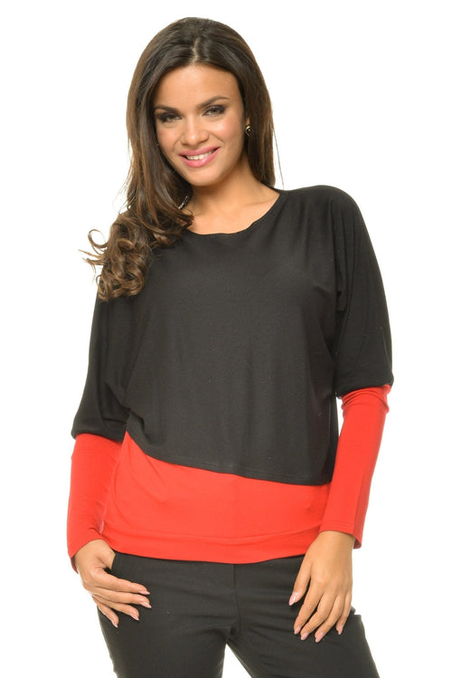 Bluza dama doi in unu rosu si negru Natalee Fashion