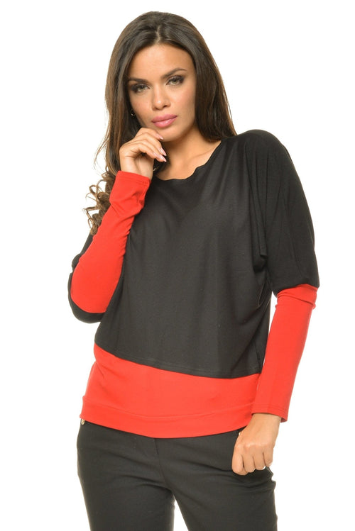 Bluza dama doi in unu rosu si negru Natalee Fashion