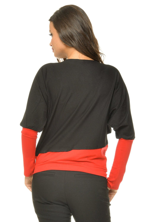 Bluza dama doi in unu rosu si negru Natalee Fashion