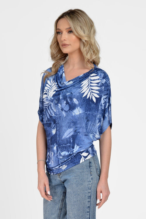 Natalee Fashion Bluză Bluza fald albastru imprimat Filofteia