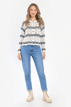 Cardigan alb cu dungi bleumarin Natalee