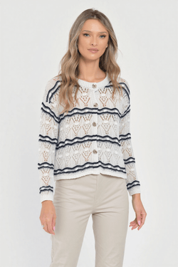 Cardigan alb cu dungi bleumarin Natalee