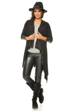 Cardigan Bianca cu maneci de piele Natalee Fashion