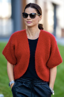Cardigan scurt rosu Zorina Natalee Fashion