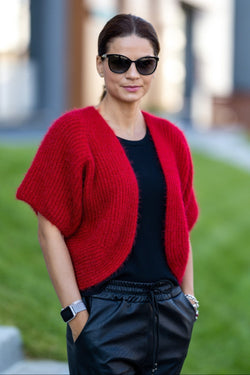 Cardigan scurt rosu Zorina Natalee Fashion