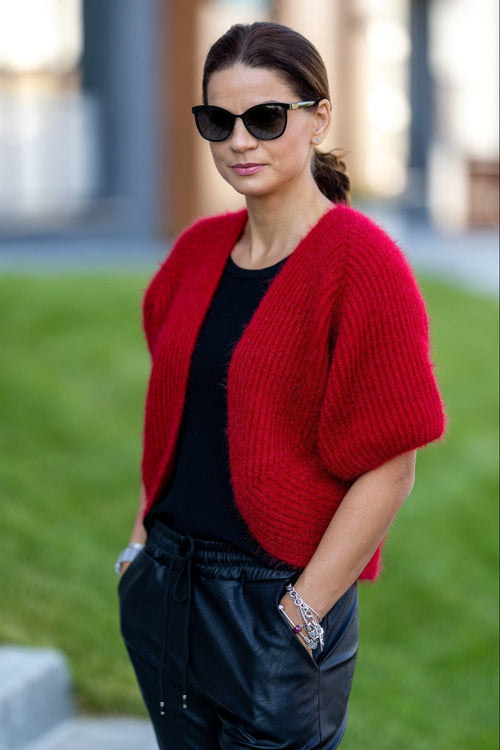 Cardigan scurt rosu Zorina Natalee Fashion