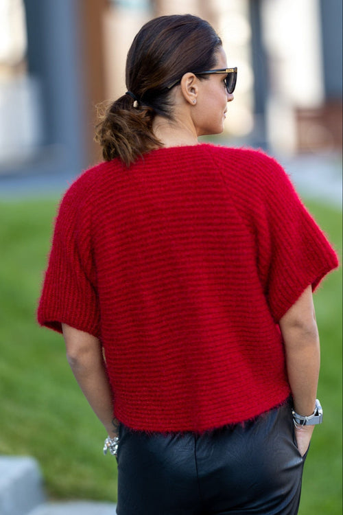 Cardigan scurt rosu Zorina Natalee Fashion