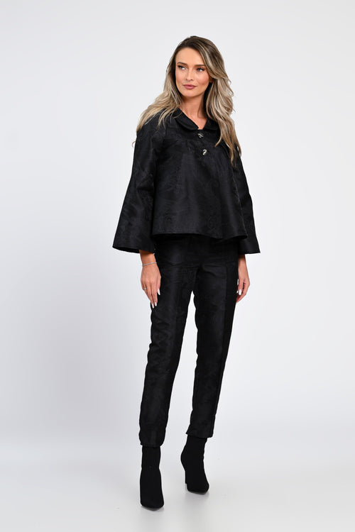 Compleu damă elegant negru cu jachetă și pantaloni Natalee