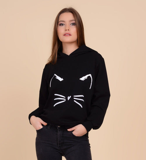 Hanorac negru urechi de pisica Tania Natalee Fashion