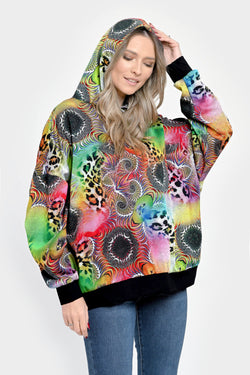 Hanorac oversize multicolor cu glugă și buzunare - Maya Natalee