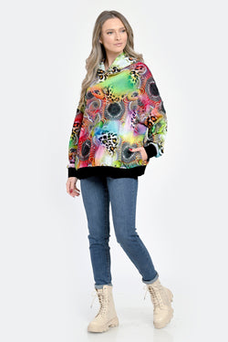 Hanorac oversize multicolor cu glugă și buzunare - Maya Natalee