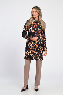 Jachetă tip palton cu imprimeu animal print în nuanțe calde Nadia Natalee