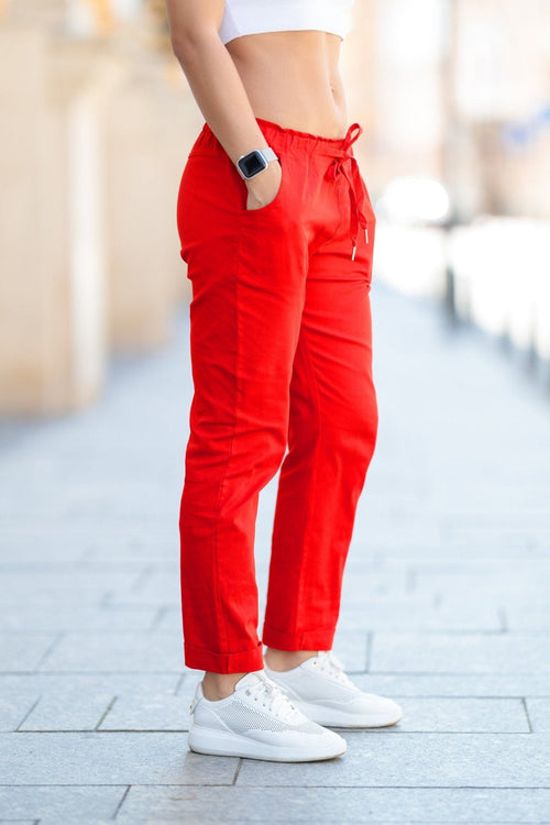 Pantalon casual rosu Sara Natalee Fashion