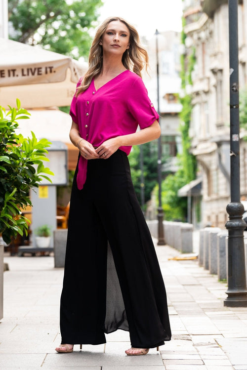 Pantaloni dama palazzo din voal negru Natalee Fashion