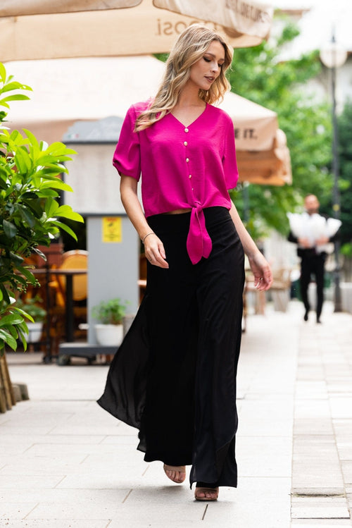 Pantaloni dama palazzo din voal negru Natalee Fashion